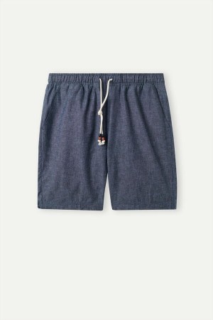 Intimissimi Linen and Cotton Men's Shorts Blue | USA 2985ORP