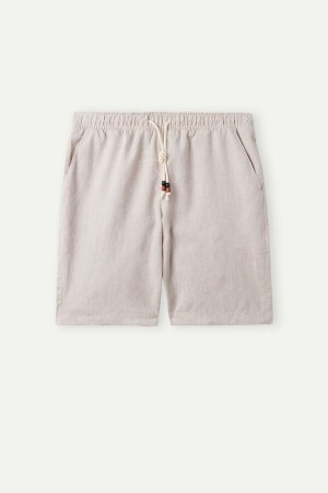 Intimissimi Linen and Cotton Men's Shorts Beige White | USA 2986ISA