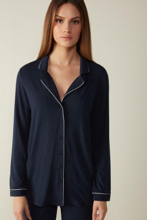 Intimissimi Long-Sleeve Micromodal Top Women's Pajamas Blue | USA 2183WYF