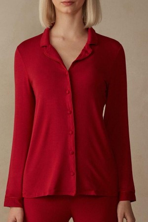 Intimissimi Long-Sleeve Micromodal Top Women's Pajamas Red | USA 2184EXG