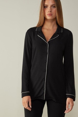 Intimissimi Long-Sleeve Micromodal Top Women's Pajamas Black | USA 2187YUK