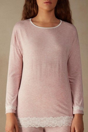 Intimissimi Long-Sleeve Round-Neck Modal Top Women's Pajamas Light Pink | USA 2168DNN