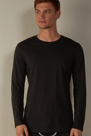 Intimissimi Long-Sleeve Supima® Cotton Top Men's Pajamas Black | USA 2903LHY