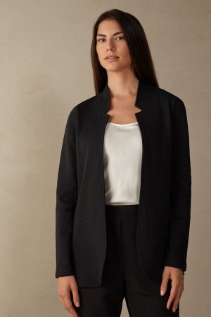 Intimissimi Long-Sleeved Cotton Interlock Cardigan Women's Jacket Black | USA 1777SOB