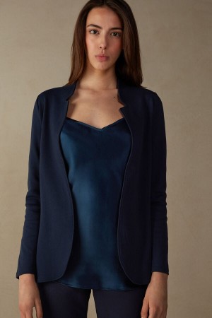 Intimissimi Long-Sleeved Cotton Interlock Cardigan Women's Jacket Blue | USA 1778DNN