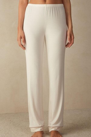 Intimissimi Long Micromodal Trousers Women's Pajamas Light Yellow White | USA 2007ISZ