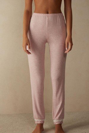 Intimissimi Long Modal Lace Detail Trousers Women's Pajamas Light Pink | USA 2009PQC