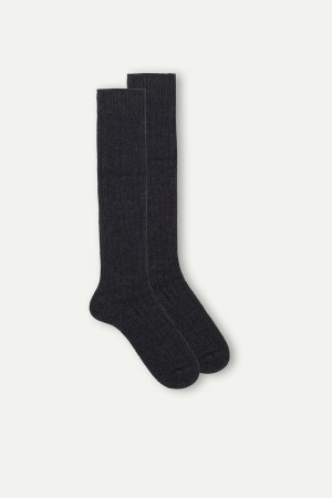 Intimissimi Long Ribbed in Cashmere and Wool Men's Socks Dark Grey | USA 2780QZD