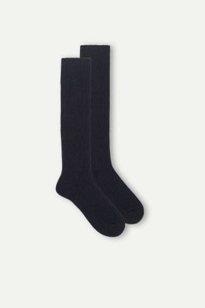 Intimissimi Long Ribbed in Cashmere and Wool Men's Socks Blue | USA 2782NBG