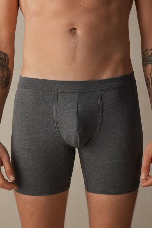 Intimissimi Long in Stretch Supima® Cotton Men's Boxer Deep Grey | USA 2628APJ