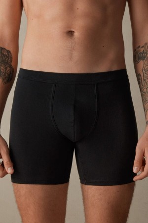 Intimissimi Long in Stretch Supima® Cotton Men's Boxer Black | USA 2631ISZ