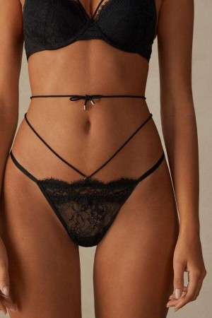 Intimissimi Loosen Heartstrings String Thong Women's Panties Black | USA 2271SOB