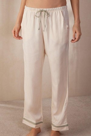 Intimissimi Lost in Fields Full Length Pants in Plain-weave Modal Women's Pajamas Light Yellow White | USA 2038DNN