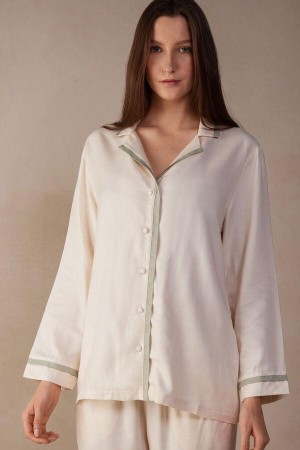 Intimissimi Lost in Fields Open Front Top in Plain-weave Modal Women's Pajamas Light Yellow White | USA 2141SOB