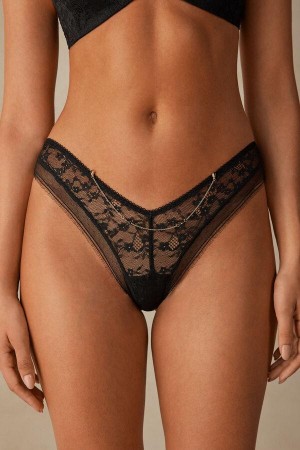 Intimissimi Luxury Treats ‘80s Style Brazilian Women's Panties Black | USA 2501UTZ