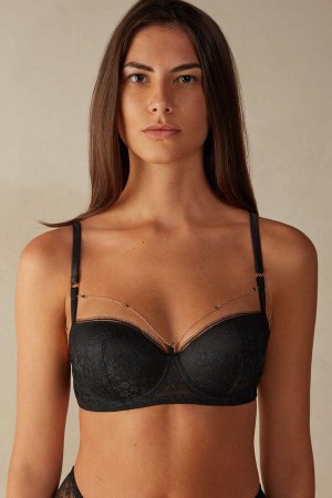 Intimissimi Luxury Treats Sofia Balconette Women's Bras Black | USA 1044UTL