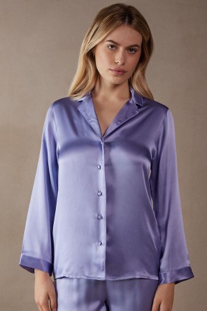 Intimissimi Mannish-Cut Jacket in Silk Satin Women's Pajamas Lavender | USA 2016JJE