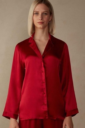 Intimissimi Mannish-Cut Jacket in Silk Satin Women's Pajamas Red | USA 2020XFU