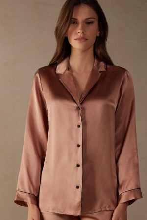 Intimissimi Mannish-Cut Jacket in Silk Satin Women's Pajamas Pink | USA 2021CEI