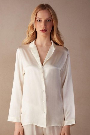 Intimissimi Mannish-Cut Jacket in Silk Satin Women's Pajamas White | USA 2022VDO