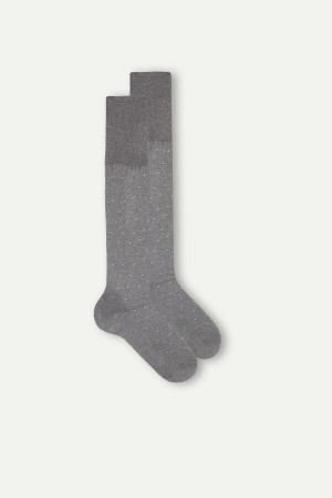 Intimissimi Men’s Long in Patterned Lisle Cotton Men's Socks Deep Grey | USA 2783HKH