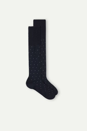 Intimissimi Men’s Long in Patterned Lisle Cotton Men's Socks Blue | USA 2784GLJ