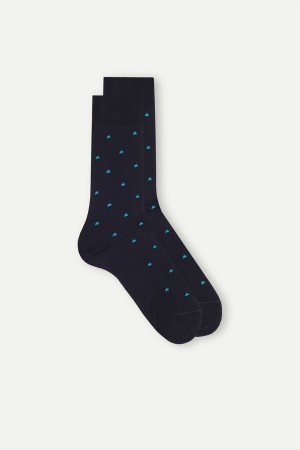 Intimissimi Men’s Short in Patterned Lisle Cotton Men's Socks Dark Blue | USA 2837GLK