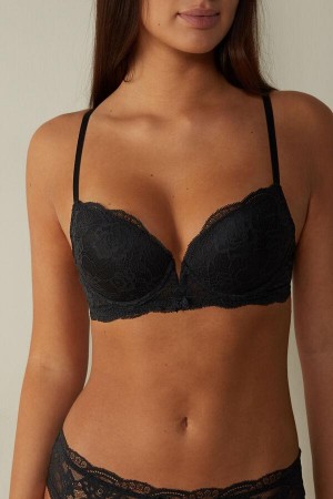 Intimissimi Mia Lace Super Push-Up Women's Bras Black | USA 1337FMM