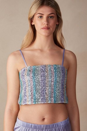 Intimissimi Miami Nights Sequin Crop Women's Tank Top Multicolor | USA 1759ZGY