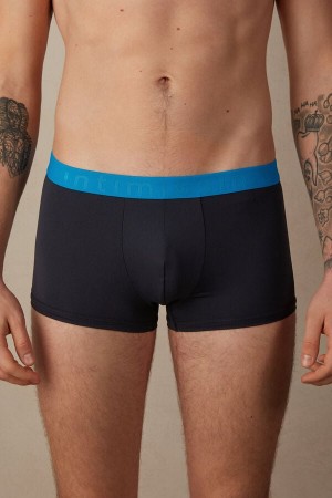 Intimissimi Microfiber Logo Shorts Men's Boxer Black / Blue | USA 2641HKR