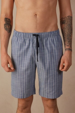 Intimissimi Microstripe Shorts in Cotton Cloth Men's Pajamas Blue | USA 2868WYV