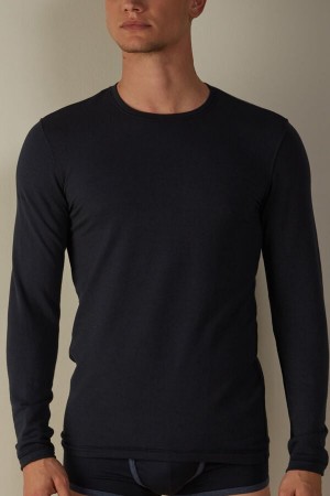 Intimissimi Modal-Cashmere Top Men's Long Sleeve Blue | USA 2936TVD