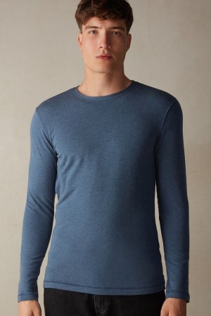 Intimissimi Modal-Cashmere Top Men's Long Sleeve Blue | USA 2962TVD