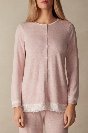 Intimissimi Modal and Lace Cardigan Women's Pajamas Light Pink | USA 2146JJE