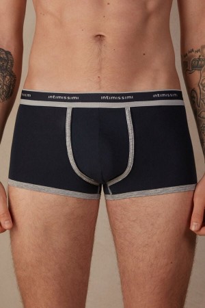 Intimissimi Natural Fresh Supima® Cotton with Logo Men's Boxer Blue / Light Grey | USA 2667HKR