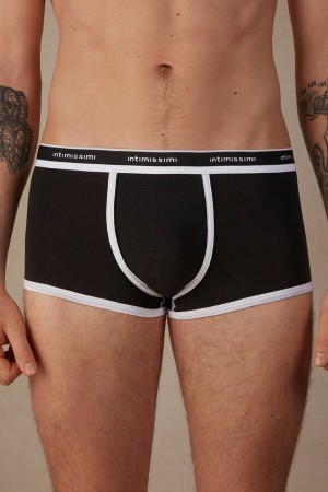 Intimissimi Natural Fresh Supima® Cotton with Logo Men's Boxer Black / White | USA 2668GLT