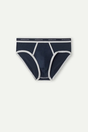 Intimissimi Natural Fresh Supima® Cotton with Logo Men's Briefs Blue / Light Grey | USA 2703UTF