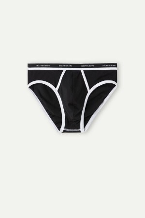 Intimissimi Natural Fresh Supima® Cotton with Logo Men's Briefs Black / White | USA 2705TVH