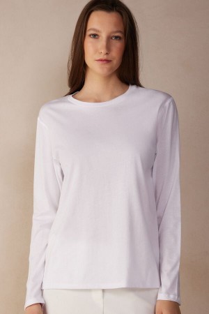 Intimissimi Oversized Top in Supima® Cotton Women's Long Sleeve White | USA 1835KIR