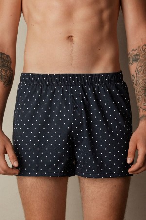 Intimissimi Patterned Cotton Jersey Relaxed Fit Men's Boxer Blue | USA 2601APH