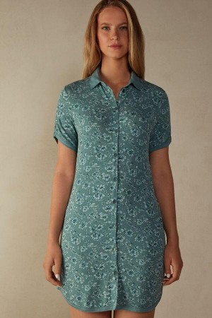 Intimissimi Prairie Bouquet Button Up Night Shirt Women's Pajamas Green | USA 2222GLQ