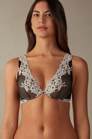 Intimissimi Pretty Flowers Elena Balconette Women's Bras Black / White | USA 1236JJE