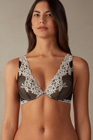 Intimissimi Pretty Flowers Elena Balconette Women's Bras Black / White | USA 1521HKW