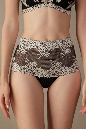 Intimissimi Pretty Flowers Hipster Brazilian Women's Panties Black / White | USA 2335JJP