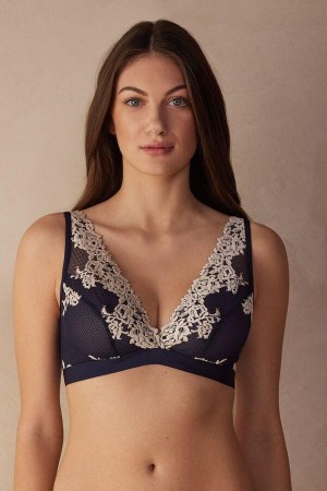 Intimissimi Pretty Flowers Lara Triangle Women's Bras Deep Blue / Light Yellow | USA 1265ZGY