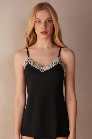 Intimissimi Pretty Flowers Modal Women's Tank Top Black / White | USA 1701FMM