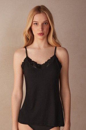 Intimissimi Pretty Flowers Modal Women's Tank Top Black | USA 1709CEI