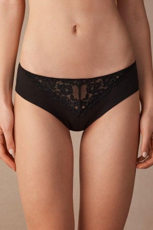 Intimissimi Pretty Flowers Seamless Cotton Women's Panties Black | USA 2403QZM