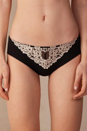 Intimissimi Pretty Flowers Seamless Cotton Women's Panties Black / White | USA 2413JJP