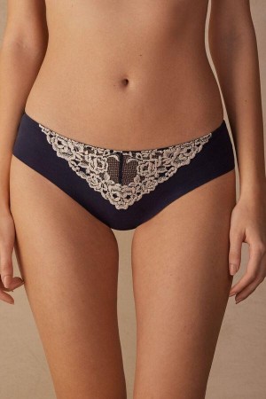 Intimissimi Pretty Flowers Seamless Cotton Women's Panties Deep Blue / Light Yellow | USA 2415GLS